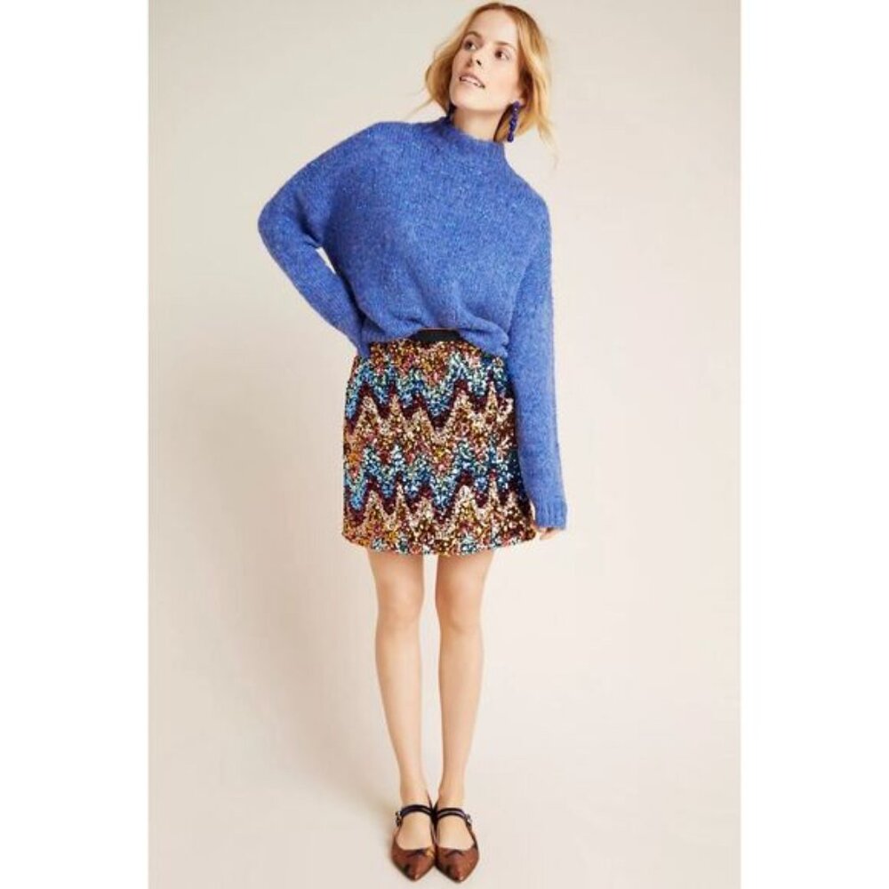 Maeve by Anthropologie Zig-Zag Sequined Mini Skirt Sz 6 Multicolor